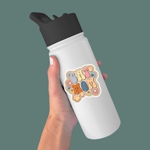 Cat mom sticker, retro waterproof vinyl sticker for water bottle, laptop sticker image 2