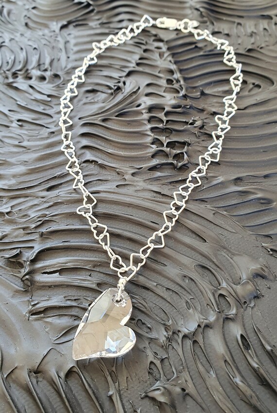 Big Heart Necklace, Swarovski Crystal Heart, Sterling Silver Heart