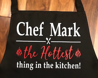 Personalized Apron, Custom Apron, Mens, Adjustable Neck, Pockets, Gift, gift for him, funny apron, grilling, BBQ, Birthday, Men's aprons,dad