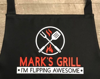 Personalized Apron, Custom Apron, Mens, Adjustable Neck, Pockets, Gift, gift for him, funny apron, grilling, BBQ, Birthday, Men's aprons,dad