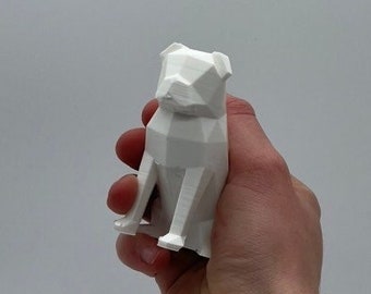 Low Poly 3D Dog Model — Handmade Modern Dog Figurine & Geometric Home Decor