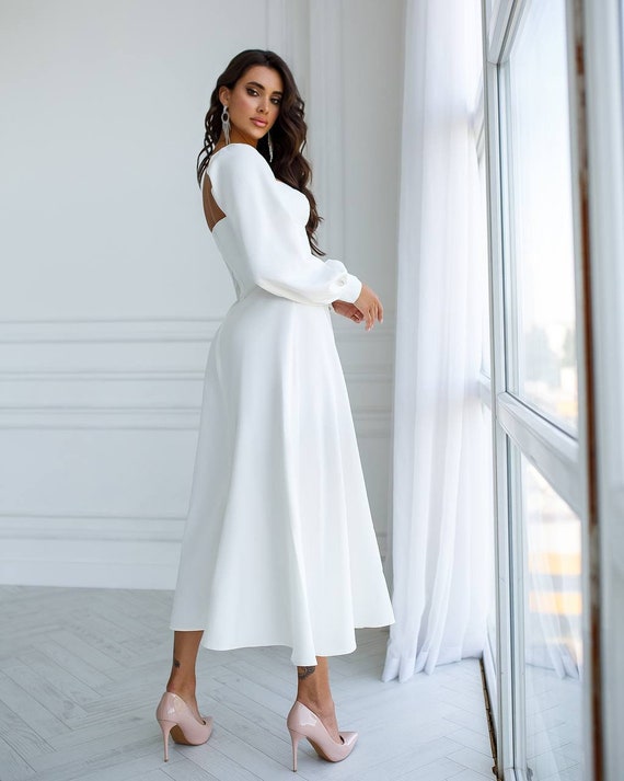 white dress with sleeves