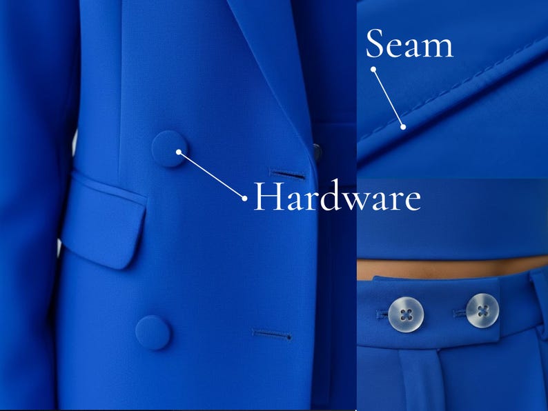 Completo da donna blu elettrico composto da 3 pezzi, blazer lungo, top corto e pantaloni, abito formale per festa di compleanno, gala, anniversario, sera immagine 7