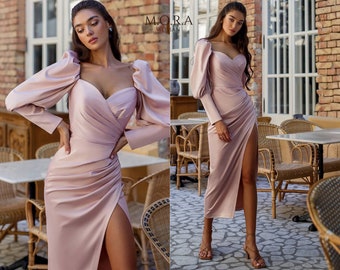Blush Formal Dress, Blush Maxi Dress, Birthday Dresses, Special Occasion Dress, Engagement Dress, Satin Dress, Elegant Maxi Dress, Long Dres
