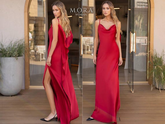 womens red satin dress WTXUE Maxi Dress, es Long Women Elegant Backless Long Dresses Crisn Satin Side, Prom Dress, Dress with Pockets, Petite Dresses for Women, Red Dresses for Women, 2# Red S