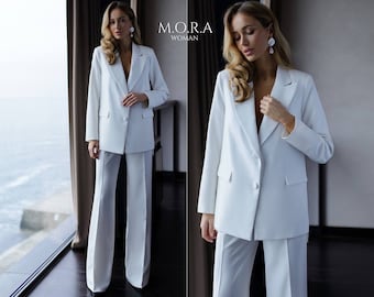 Women's White Suits For Business, Office Women 2 piece Suit, White Suit for Modern Professionalism and Chic Elegance, Women's Oversize Suit