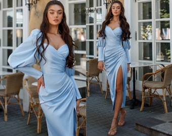 Blue Formal Dress, Blue Maxi Dress, Birthday Dresses, Special Occasion Dress, Engagement Dress, Satin Dress, Elegant Maxi Dress, Long Dress