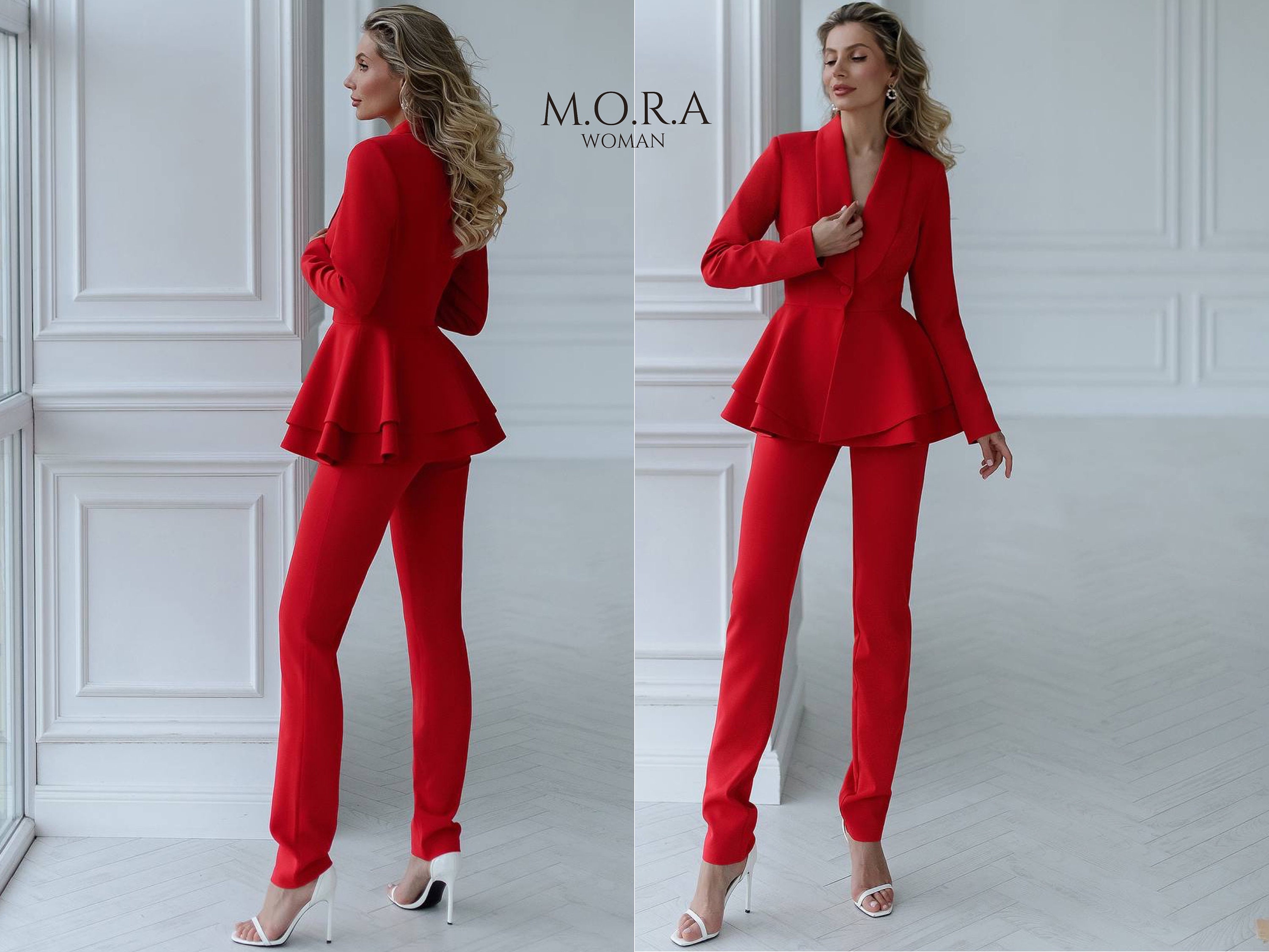 Red Women Suit, Red Suit for Women, Formal Red Suit, Flared Pants