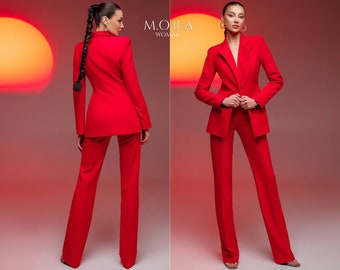 Red Pant Suit For Women, Red Woman Suit, Red Suit Women, Red Formal Pantsuit For Women, Red Prom Pantsuit, Red Pantsuit, Red Women Suit Set