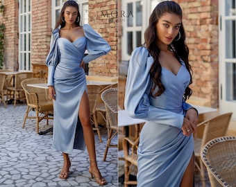 Silver Formal Dress, Silver Maxi Dress, Birthday Dresses, Special Occasion Dress, Engagement Dress, Satin Dress, Elegant Maxi Dress, Long