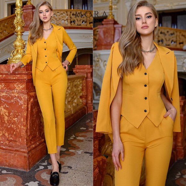 Belted Light Yellow Suit Womens main image 1