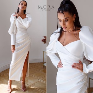 Vestido blanco, vestido formal, vestido de graduación, vestido de fiesta, vestido de cóctel, vestido largo, vestido de mujer, vestido de recepción, vestido blanco de manga larga