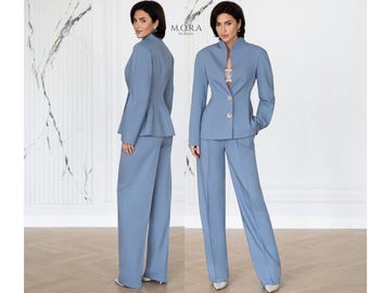 Gray Womens Suit, Minimalist Office Outfit, Womens Workwear Set, Gray Blazer And Trousers, Business Clothing, Professional Pants Set