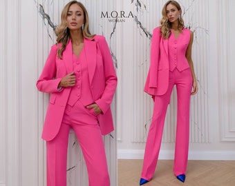 Crimson 3-Piece Pantsuit with Vest, Elegant Party Outfit for Stylish Evenings, Fashion Events and Special Night Celebrations