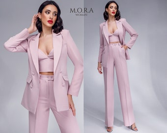 Baby Pink Pantsuit for Mom | 3-Piece Birthday Outfit for Women Celebrating Their Day or Daughter’s Special Moment
