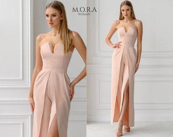 Beige Jumpsuit, Formal Jumpsuit, Evening Wear for Women, Corseted Jumpsuit,  Jumpsuit For Special Occasions, Women's Formal Jumpsuit