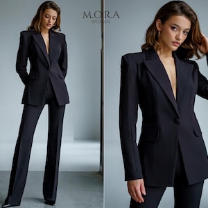 Women's Slim Fit Pantsuit – Tailored Blazer & High Waist Pants – Elegant Style