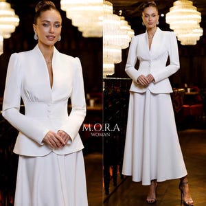 Wedding Skirt Suit for Women | Bridal Skirt and Jacket Outfit | Elegant Formal Skirt Suit | Minimalist Midi Wedding Skirt Set for Brides