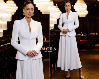 Wedding Skirt Suit for Women | Bridal Skirt and Jacket Outfit | Elegant Formal Skirt Suit | Minimalist Midi Wedding Skirt Set for Brides