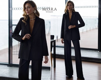Women's Black Suits For Business, Office Women 2 piece Suit, Black Suit for Modern Professionalism and Chic Elegance, Women's Oversize Suit