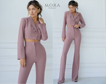 Mocco Suits for Women, Cropped Jacket Suit Pants. Flare Pant Suit, Mocco Trouser Suit For Female Wedding Guests. Women's Mocco Suit, Suit