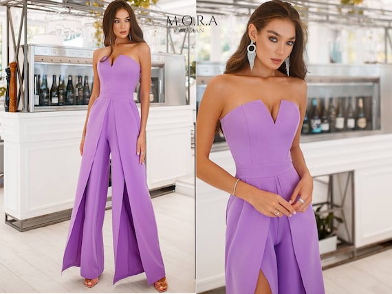 Purple Jumpsuit, Formal Jumpsuit, Evening Wear for Women, Corseted Jumpsuit, Jumpsuit For Special Occasions, Size: XS IN women's letter
