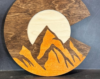 Handmade Colorado Mountain C dual layer wall art rustic gift housewarming gift