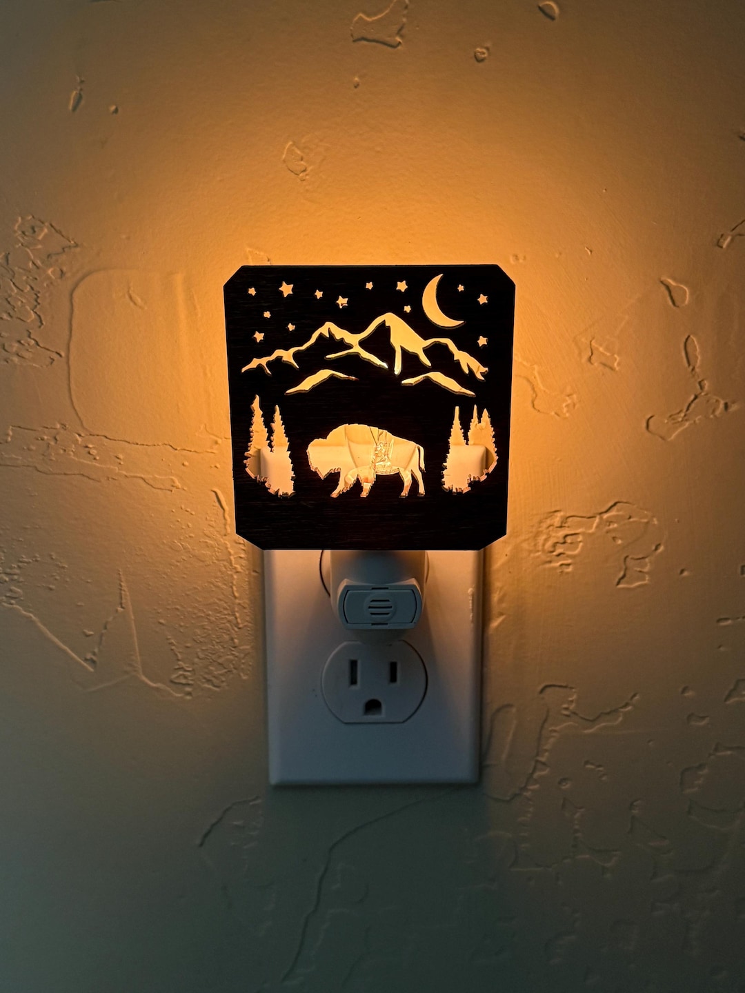 Bison Plug In Rustic Mountain Bison Buffalo Light Sensing Wall Plug in Night Light - Etsy