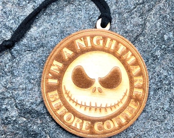 Ambientador divertido para coche con texto "I'm a Nightmare Before Coffee", colgante para espejo retrovisor para hombre, regalo para amantes del café para ella, aceite esencial