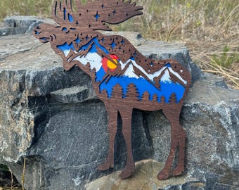Handmade Colorado Mountain Moose wall art wall decor hanger