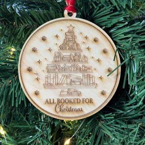 All booked up for Christmas is books Inspired wooden ornament gift for reader
