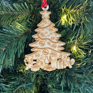 Cute Japanese video game inspired animals with Christmas tree Christmas ornament