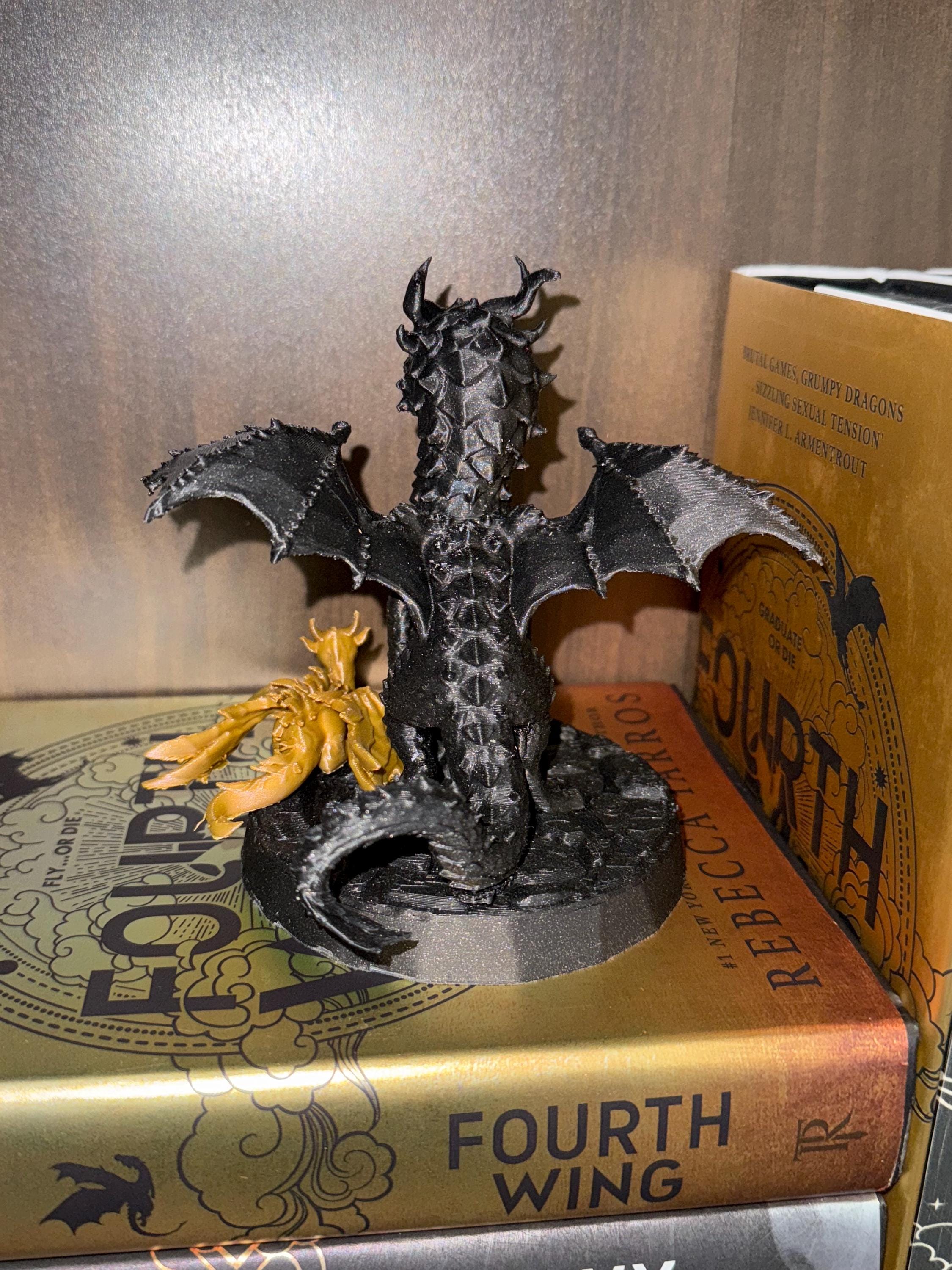 black  Dragon Tairn and mini Gold dragon Andarna shelf decor fourth wing iron flame onyx storm 3d printed decor