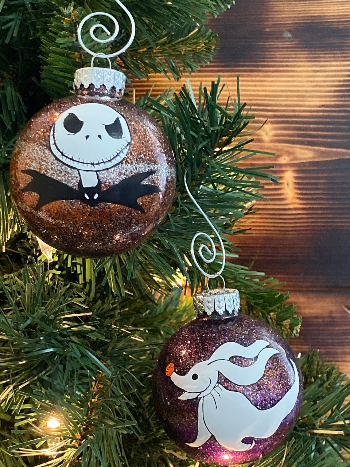 Nightmare Before Christmas Inspired Painted Glitter Ornaments Etsy