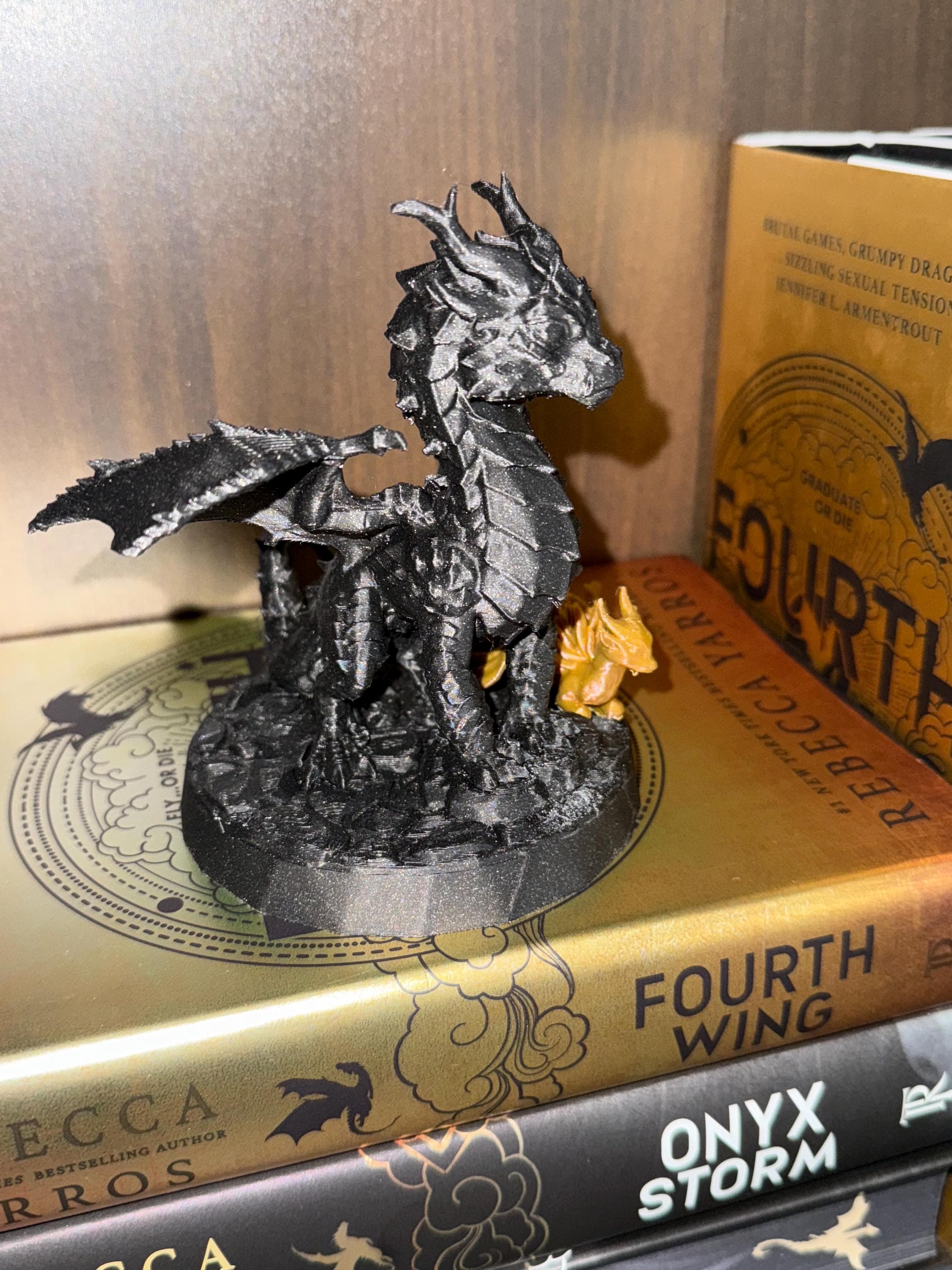 black  Dragon Tairn and mini Gold dragon Andarna shelf decor fourth wing iron flame onyx storm 3d printed decor