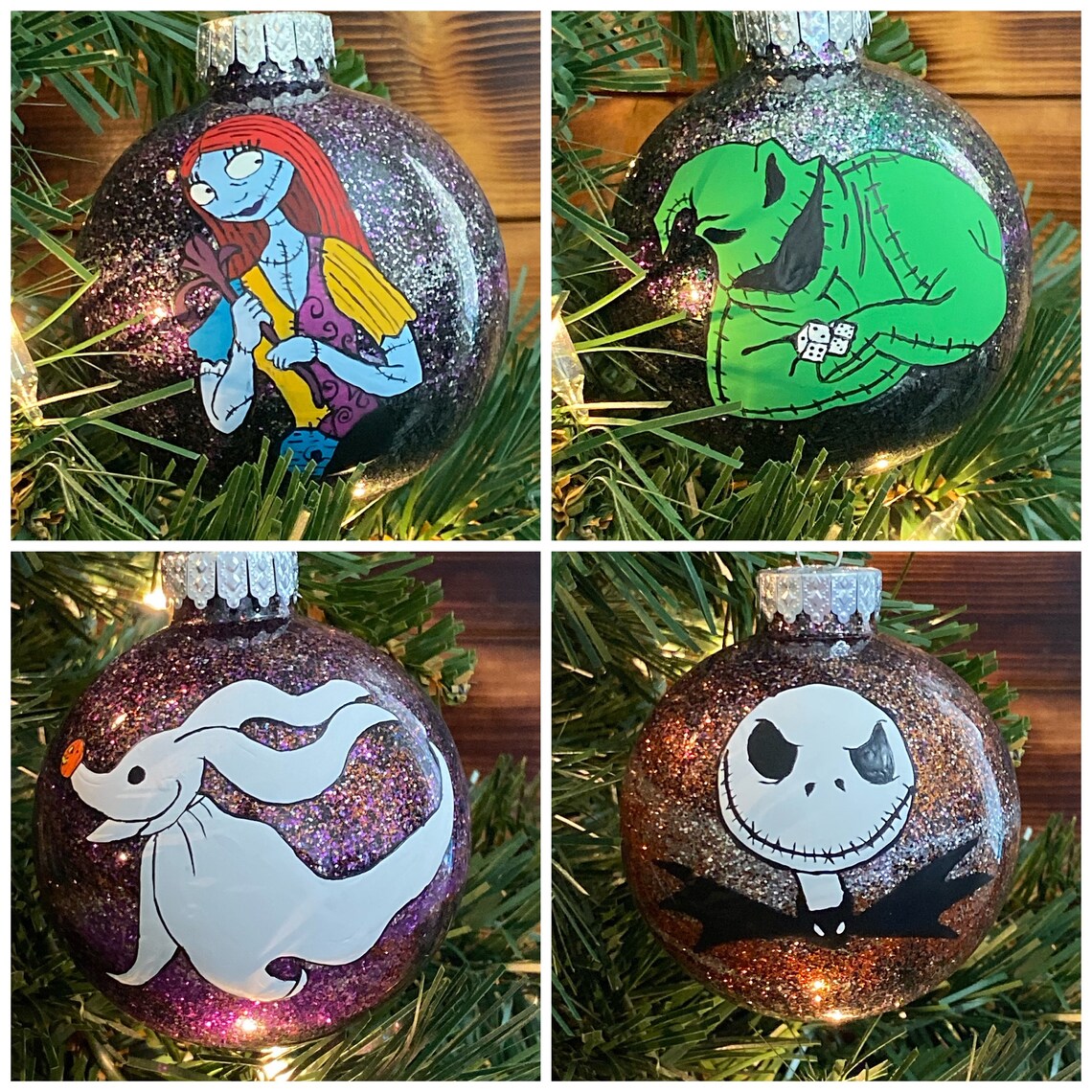 Nightmare Before Christmas Inspired Painted Glitter Ornaments Etsy