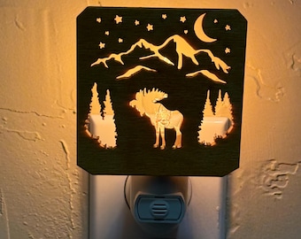 Rustic mountain moose light Sensing Wall Plug In Night Light