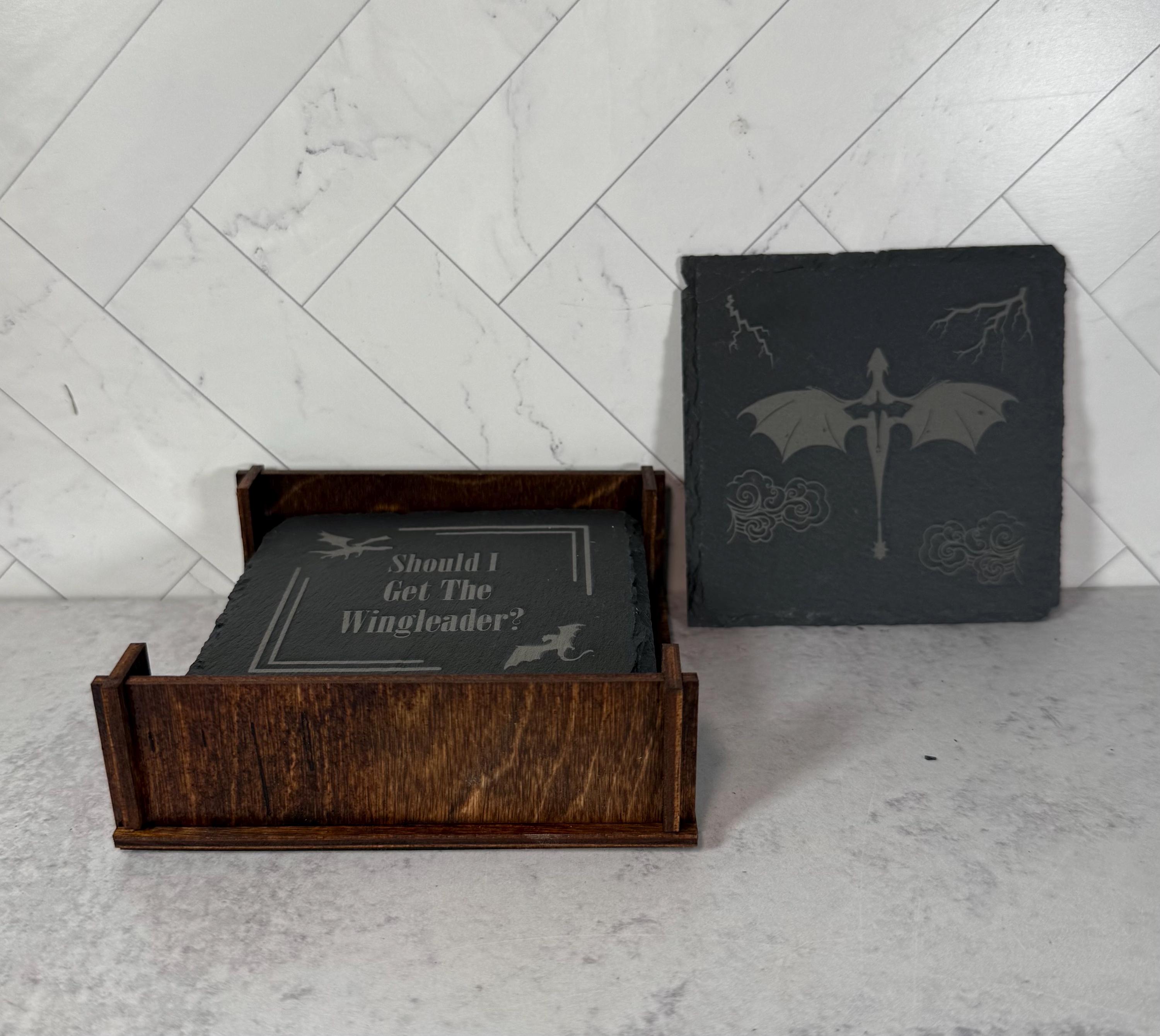 Fourth wing inspired coasters Set of 4 with wood stand empyrean inspired gift for book lover