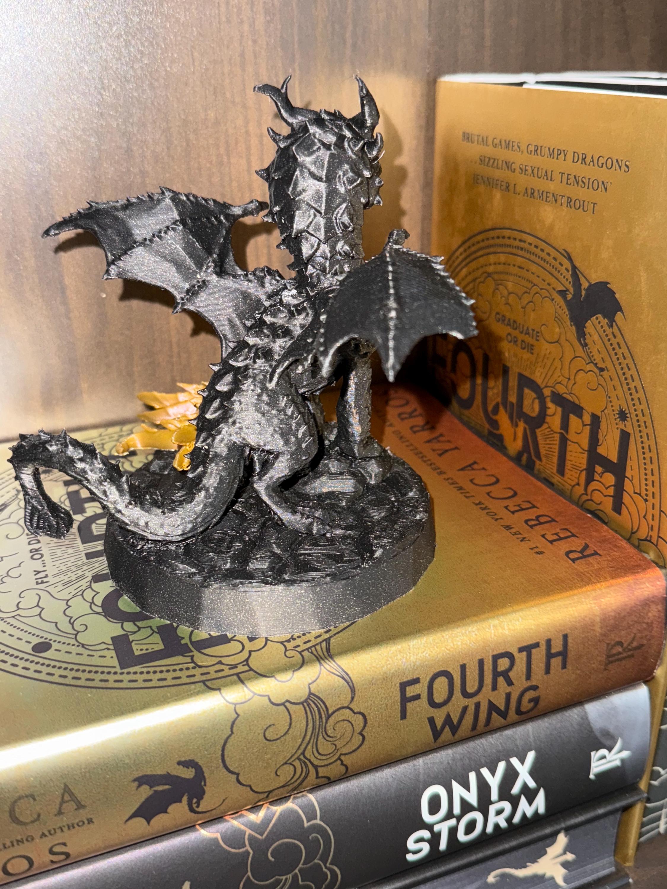 black  Dragon Tairn and mini Gold dragon Andarna shelf decor fourth wing iron flame onyx storm 3d printed decor