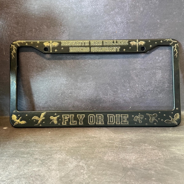 Dragon rider basgaith war college fourth wing inspired license plate frame cover onyx storm iron flame