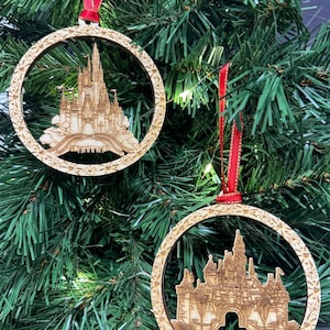 2024  castle inspired wooden ornament magical vacation memories gift for families Florida magical vacation California magical vacation