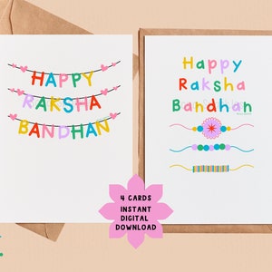 4 Raksha Bandhan Cards Printable Instant Download Raksha Bandhan Gifts