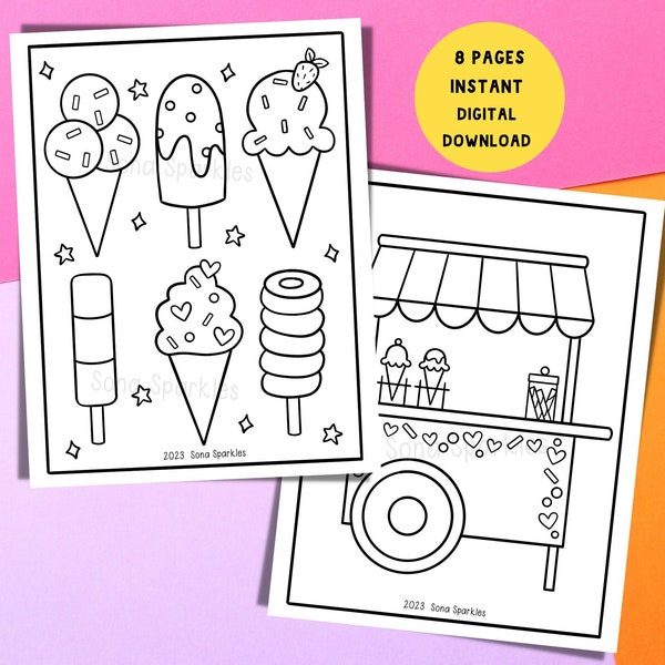 Ice cream coloring pages | Popsicle coloring sheets | Summer coloring pages | Ice cream truck coloring page | Ice cream cone coloring pages