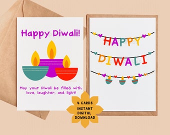 Happy Diwali Greeting Cardsset of 4 Printable Greetings - Etsy