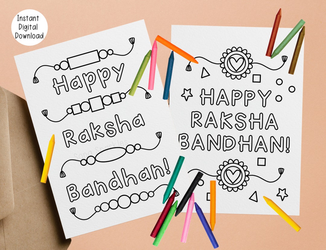 4 Raksha Bandhan Cards Printable Instant Download Coloring - Etsy UK