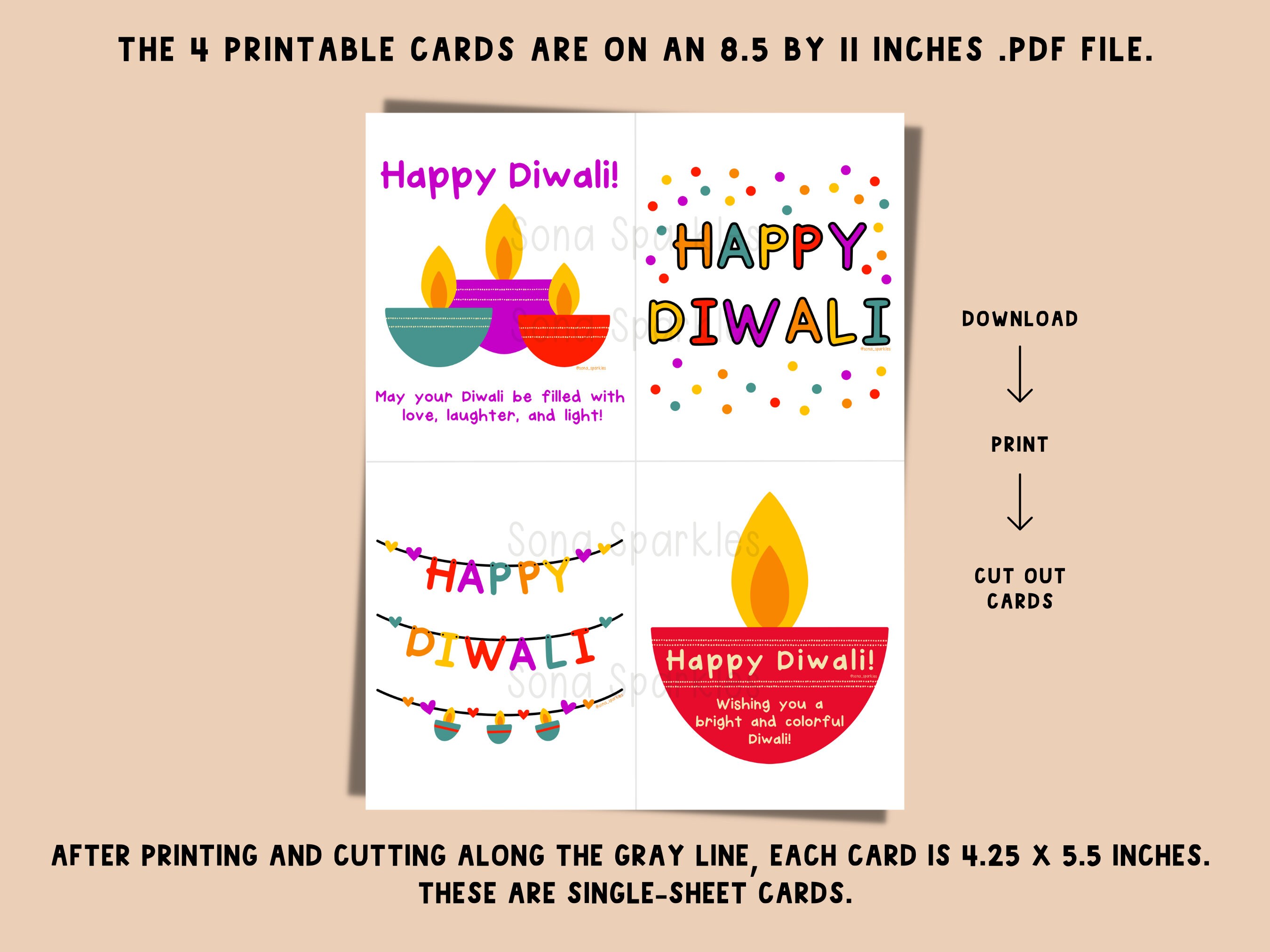 Diwali Greeting Cards 4 Printable Cards, Instant Download Diwali Cards ...