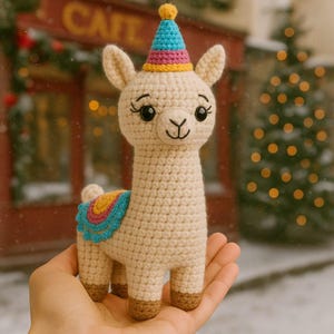 Crochet Llama Pattern PDF – Amigurumi Llama Plush Toy with Party Hat – Crochet Llama – Easy DIY Stuffed Llama Gift for Holidays