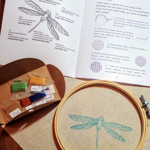 Dragonfly Embroidery Kit Printed cotton panel