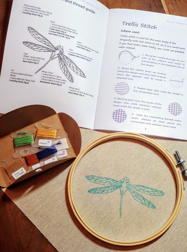 Dragonfly Embroidery Kit Printed cotton panel