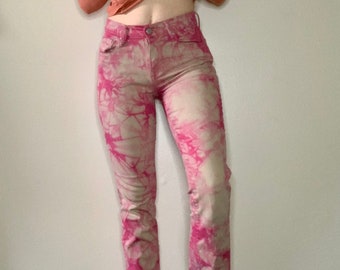 Expertly Hand Dyed Levi's Skinny Jeans Pink and Purple 505 Straight, 27, light stretch Reworked Tie Dye